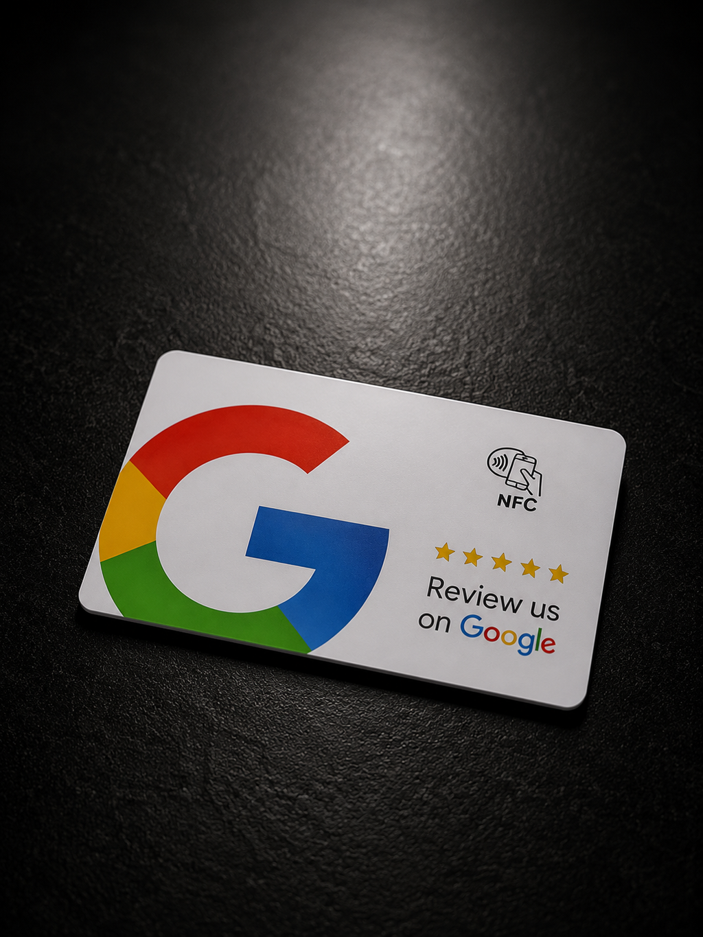 Google Review Card weiss mit grossem G Logo und NFC Symbol