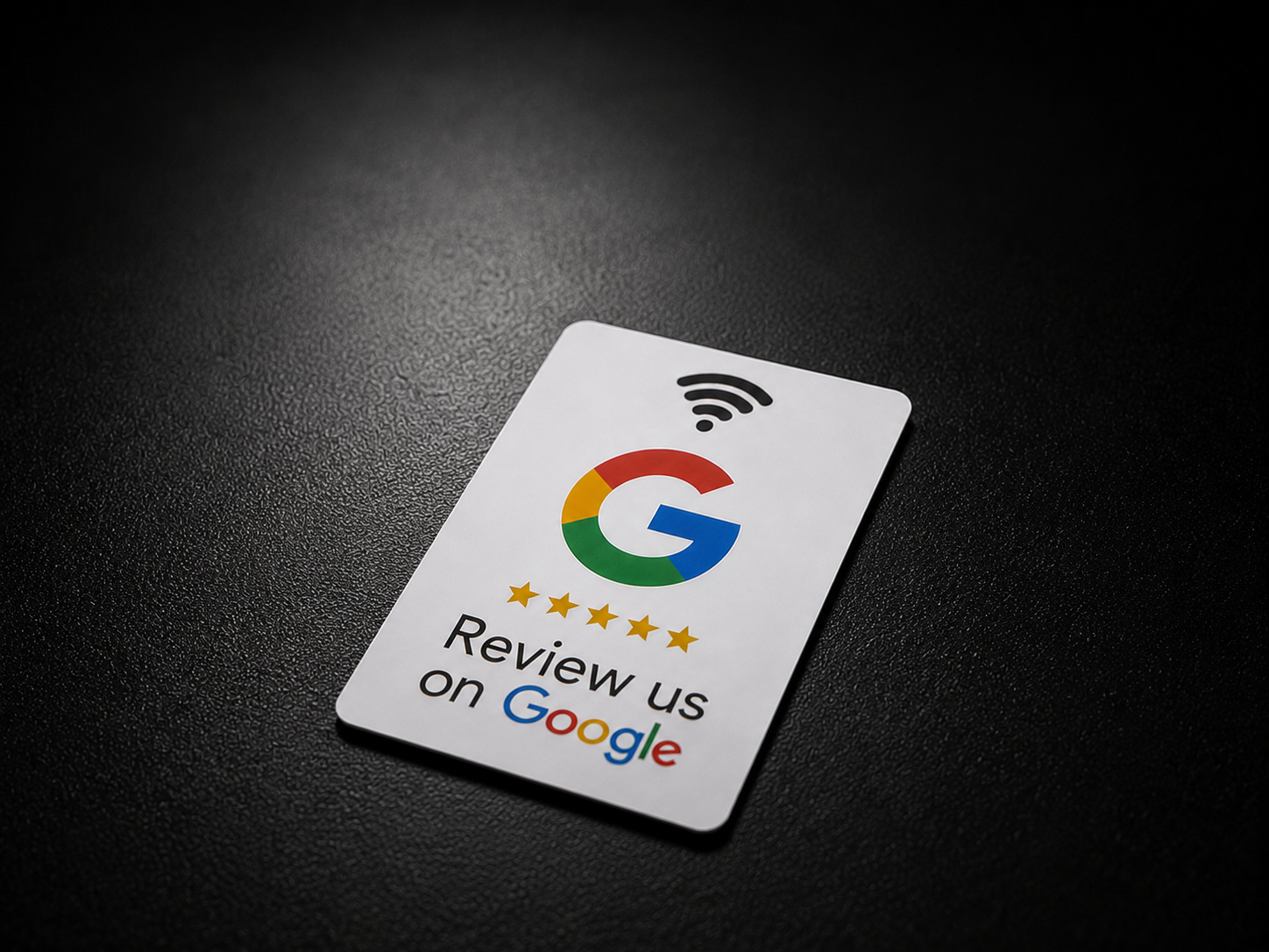 NFC Karte mit Aufschrift Review us on Google und Google Logo