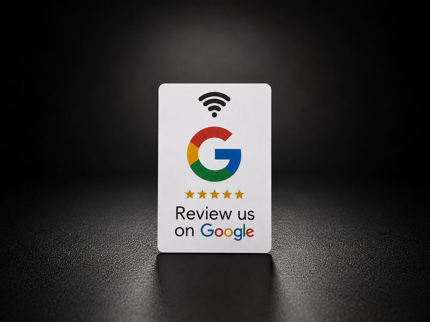 NFC Karte mit Aufschrift Review us on Google und Google Logo